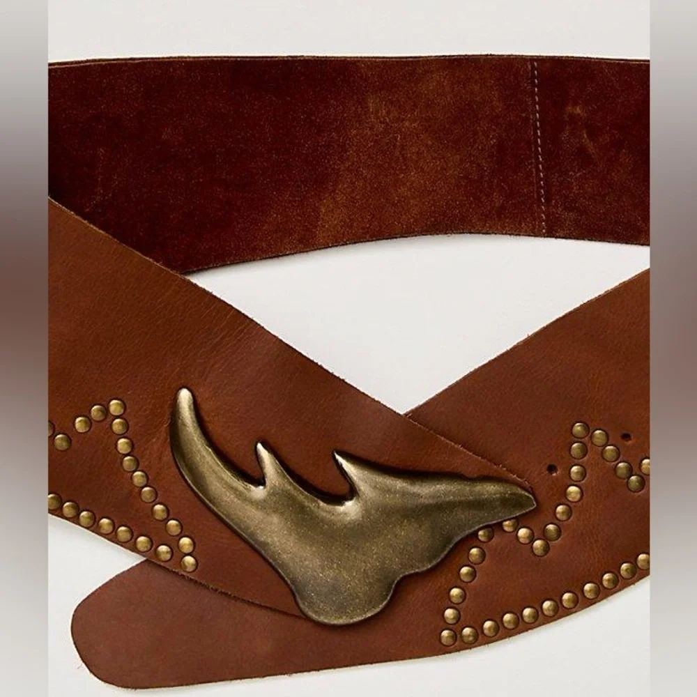 NWT Free People Adorn Studded Leather Waist Belt Cognac